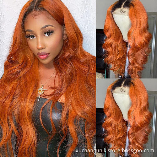 Uniky Orange Ginger Body Wave Lace Front Wig Human Hair Brazilian Remy Hair HD Transparent Deep Part Loose Wavy for Black Women